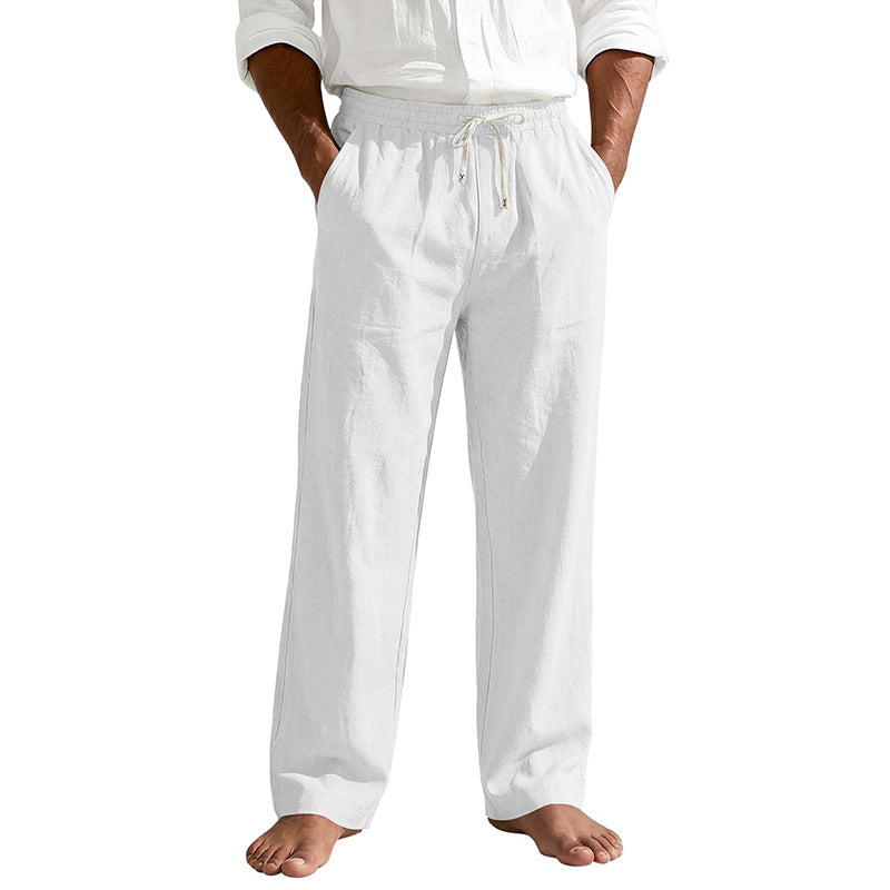 Mens Linen Casual Straight-Leg Trousers
