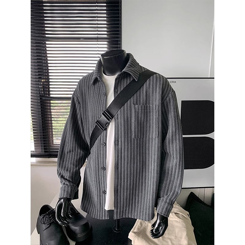 Vintage Lapel Sophisticated Striped Long-sleeve Top