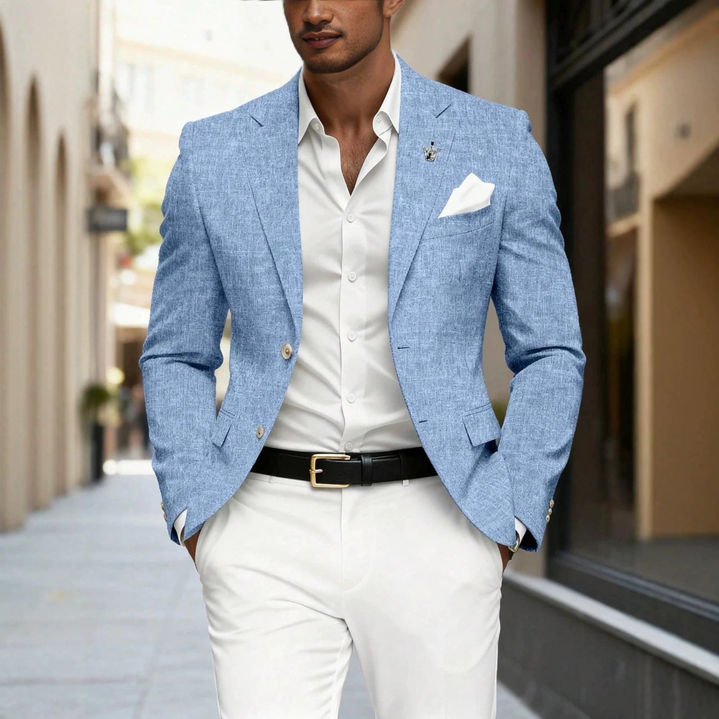 Mens Business-style Single-breasted Blazer With A Notch Lapel