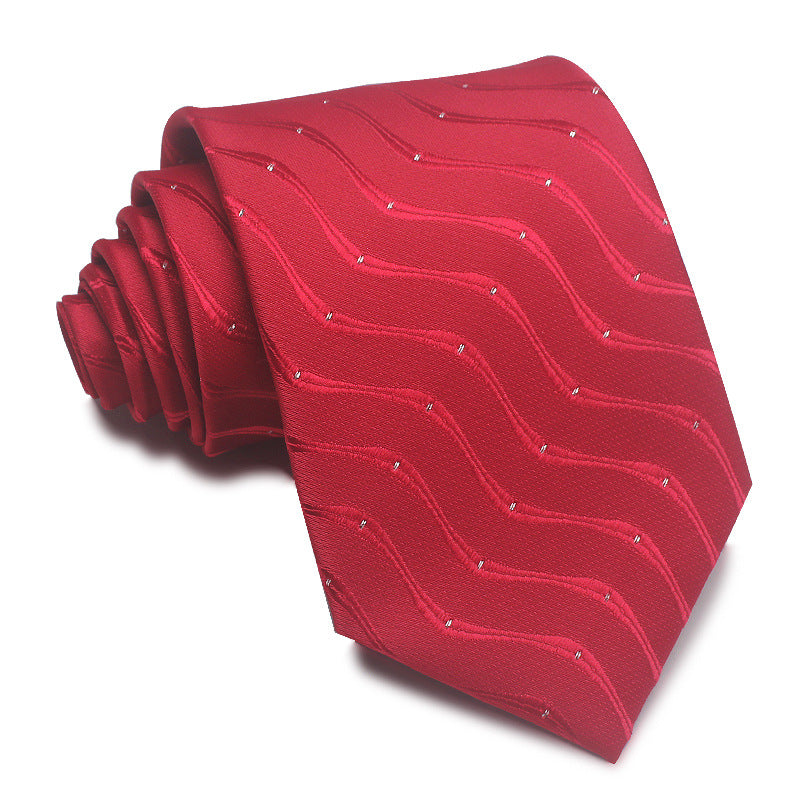 8CM Polyester Jacquard Striped Tie Men's Business Formal Red Black Blue