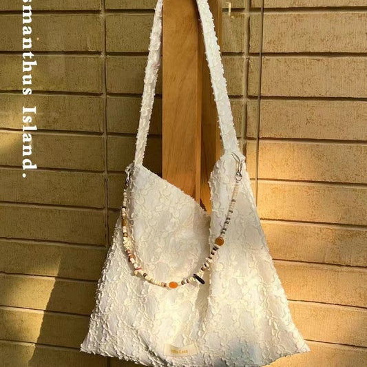 Retro Design Beaded Shoulder Bag – Lightweight & Versatile Women's Spring and Autumn Cloth Hobo Purse