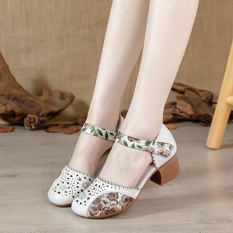 Rome Embroidered Hollow-Out Retro Casual Womens Shoes