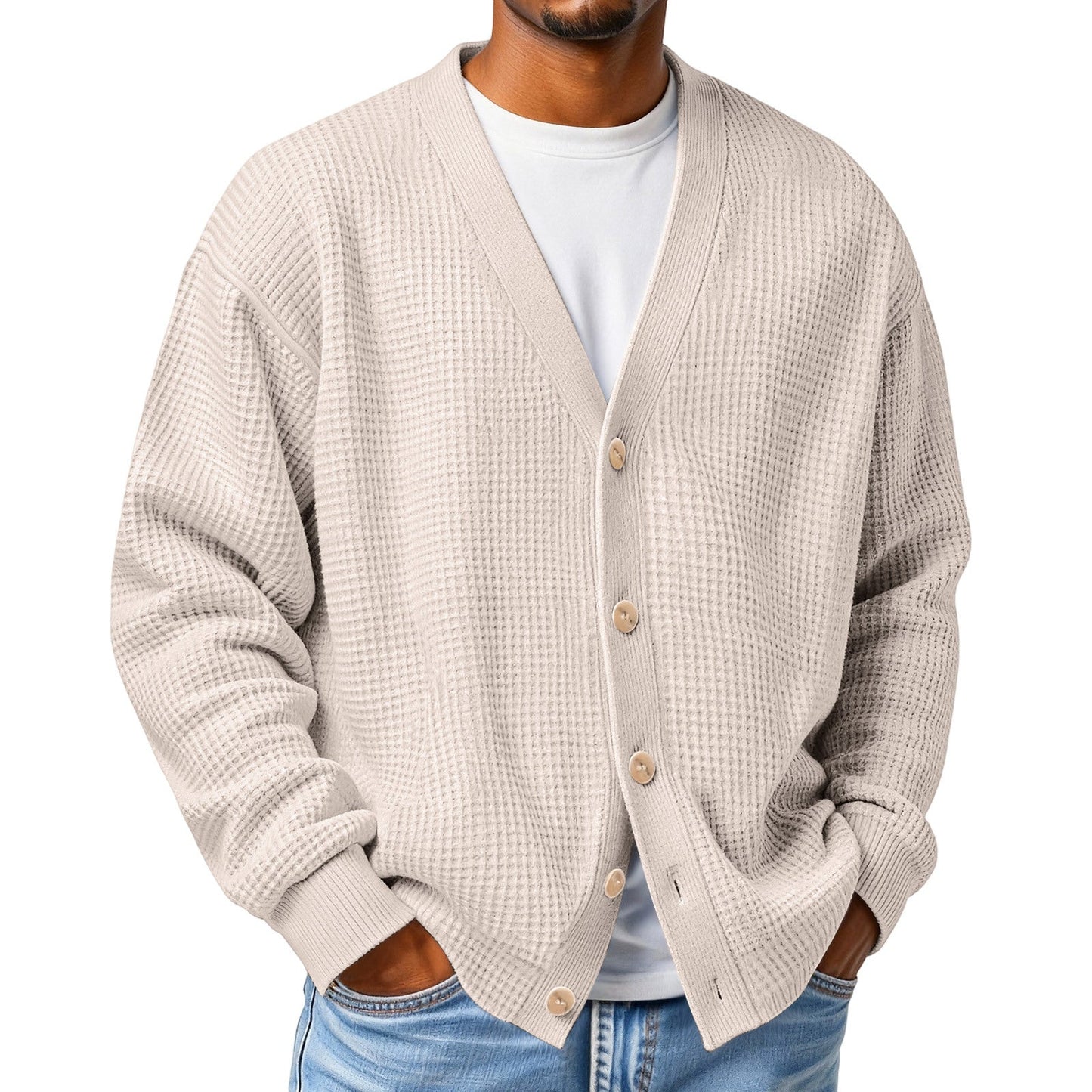 Mens Casual Loose-fit Long-sleeve Knitted Cardigan
