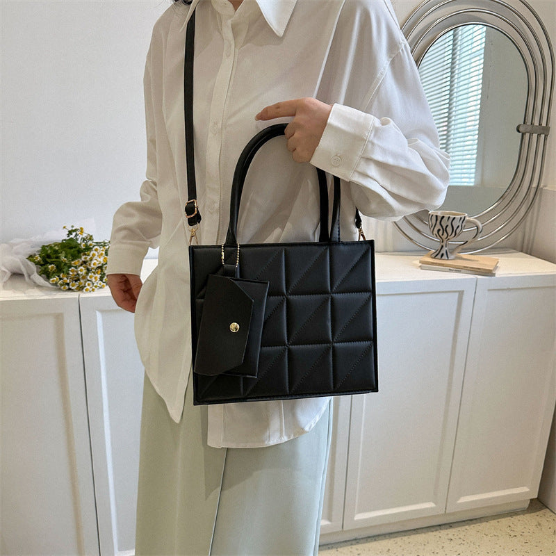 Plaid Shoulder Bag with Small Wallet Square Tote for Women