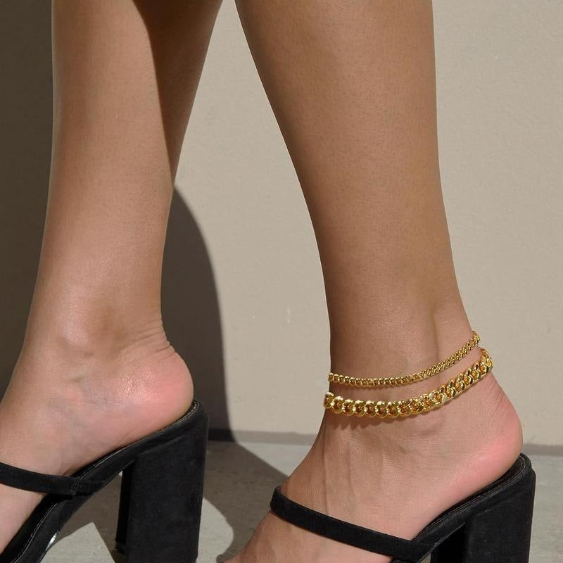 Cuban Chain Anklet  Stainless Steel Stackable Double-layer Foot Jewelry
