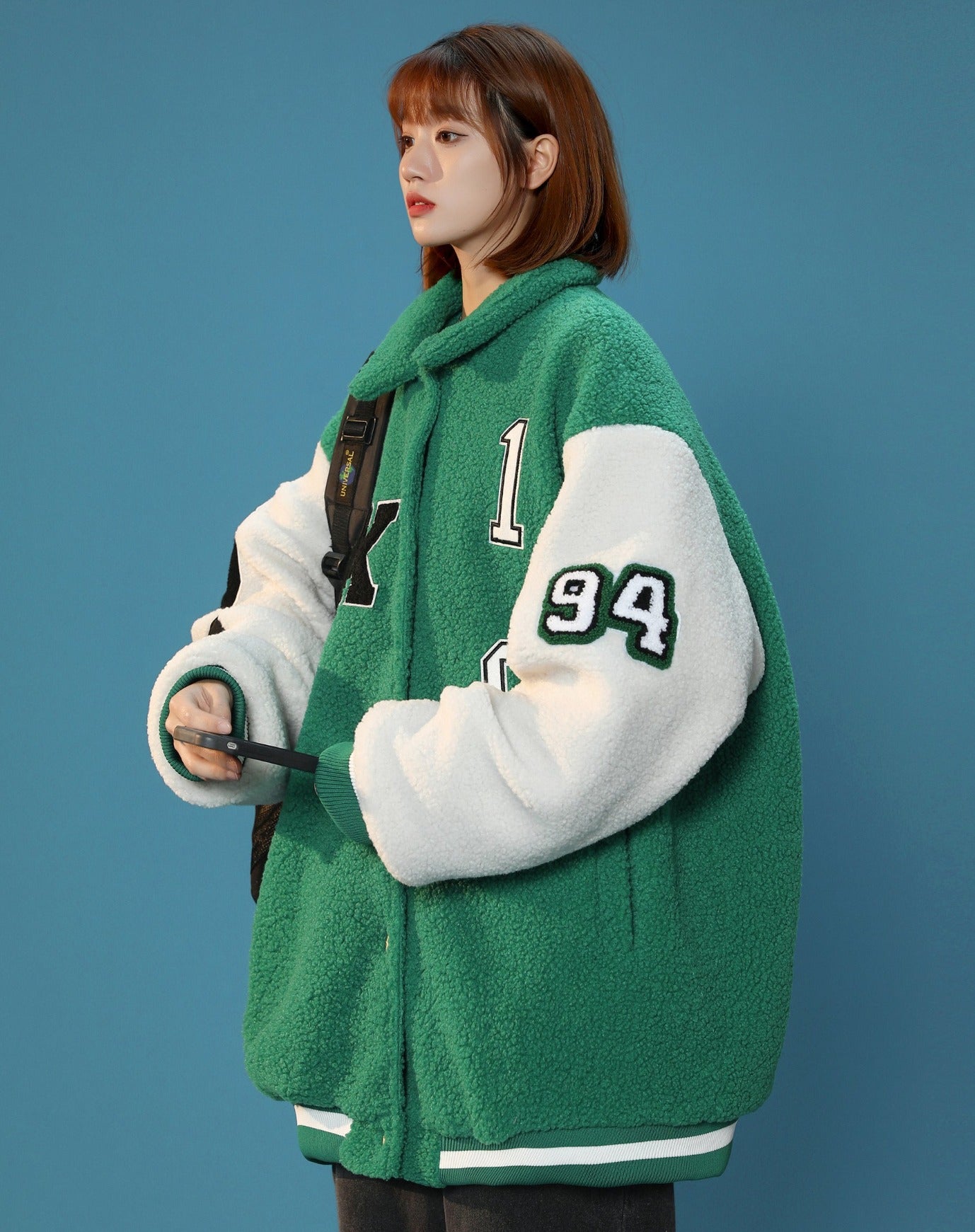 Veste universitaire pour femme en fausse fourrure Année 94