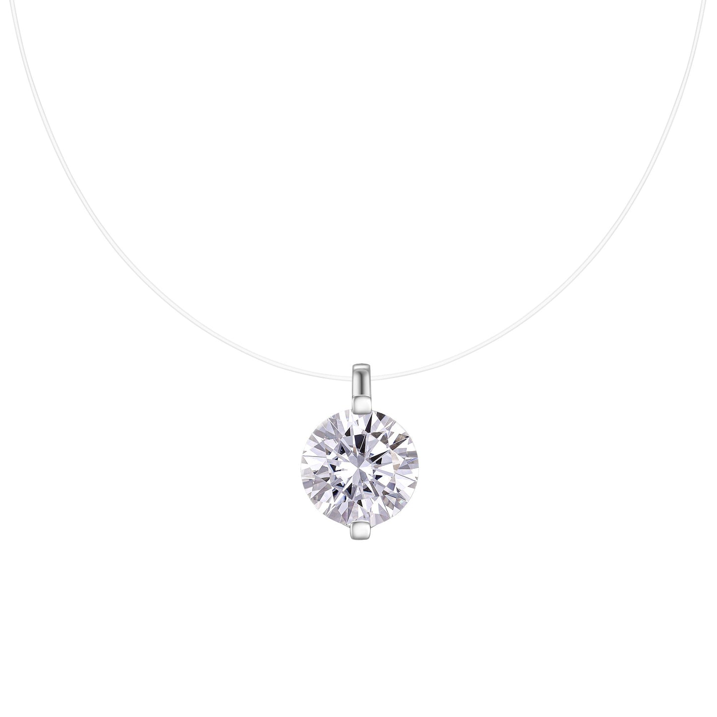 S925 Sterling Silver Invisible Necklace, 1&2&3ct D-VVS1 Moissanite Solitaire Pendant, Platinum Plated 40&46cm Chain, GRA Certified Gift Box