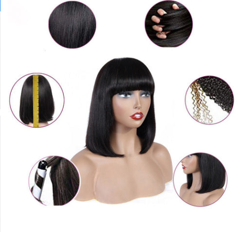 Human Hair Bob Wig Headgear Woven Top Heart Is Natural And Realistic
