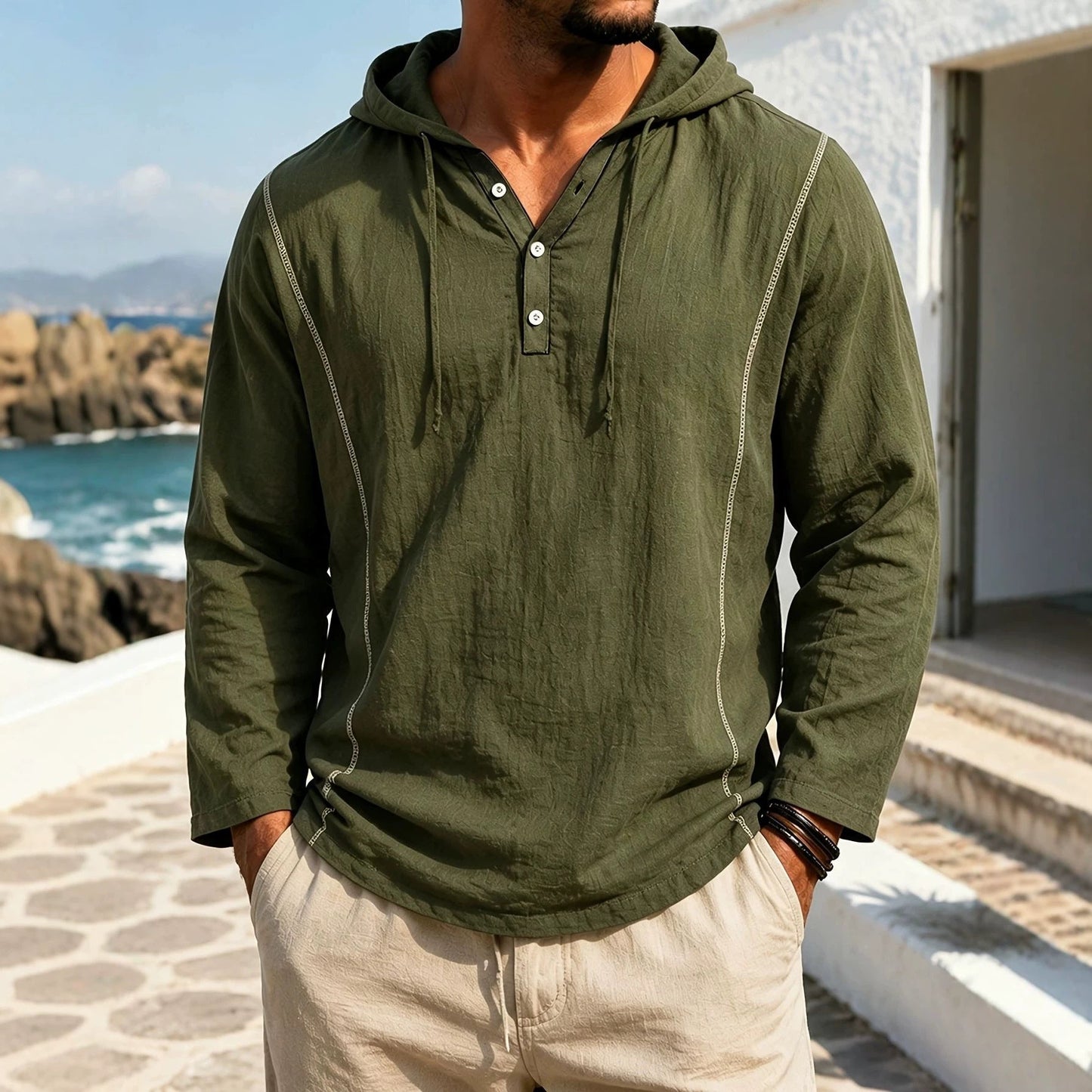 Mens Casual Stylish Loose-fitting Long-sleeve Hooded Sweatshirt