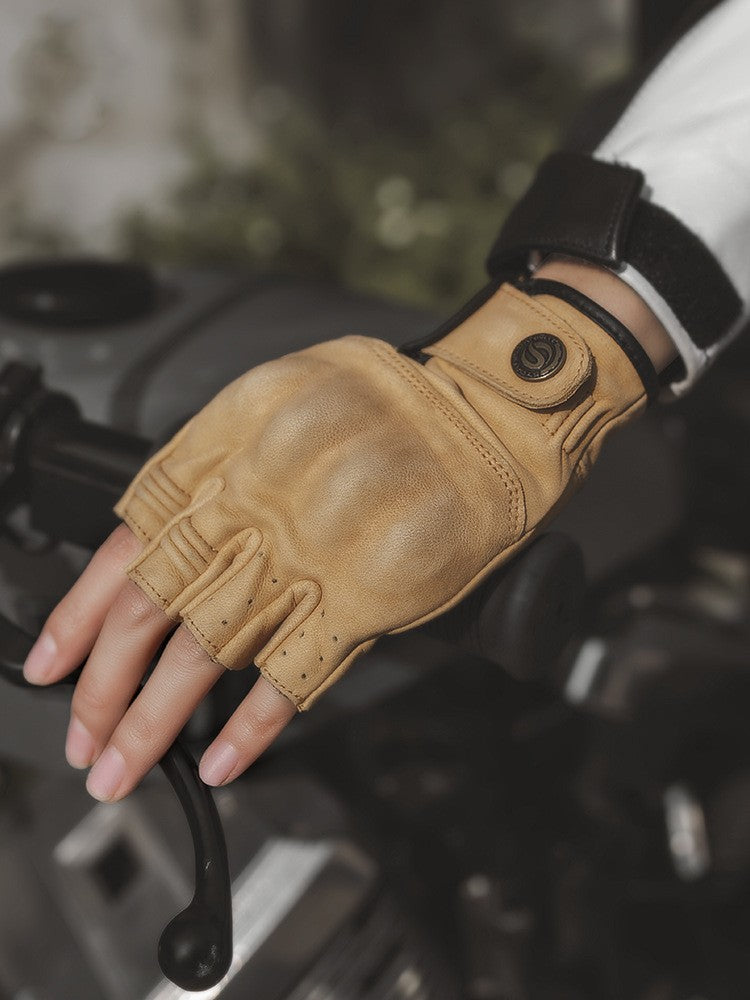 Vintage Leather Half-Finger Motorcycle Gloves