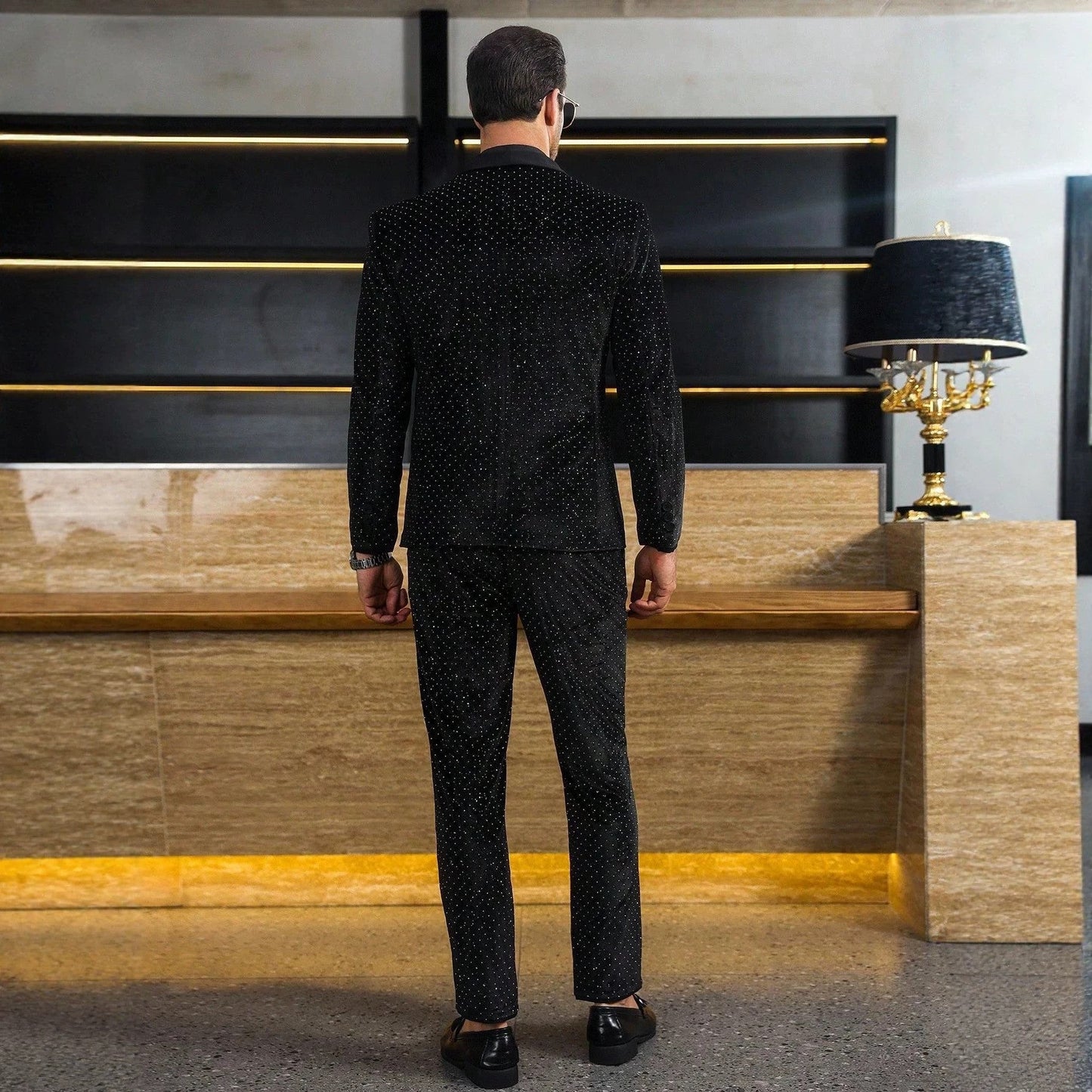 Mens Black Formal Suit Set With Subtle Glitter