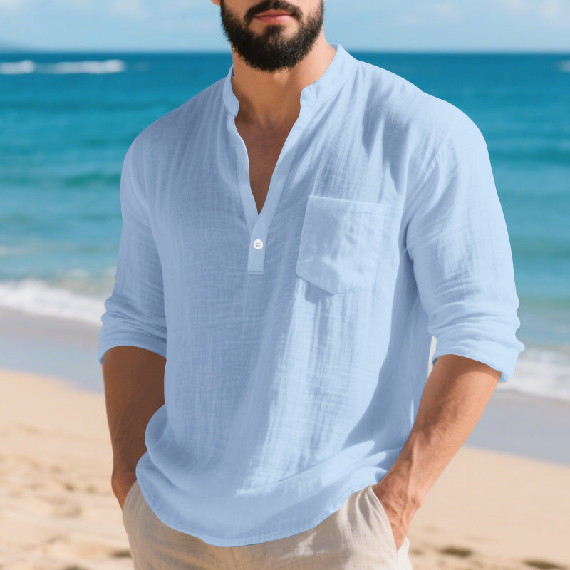 American Style Linen Long-sleeved Men's T-shirt