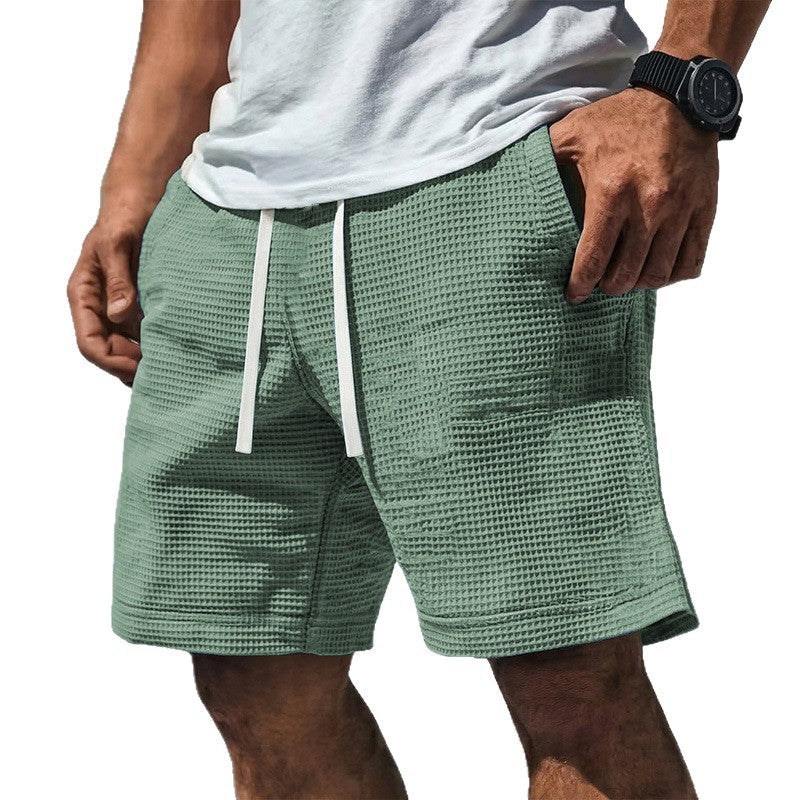 Mens Casual Waffle-Weave Shorts With Drawstring Pockets