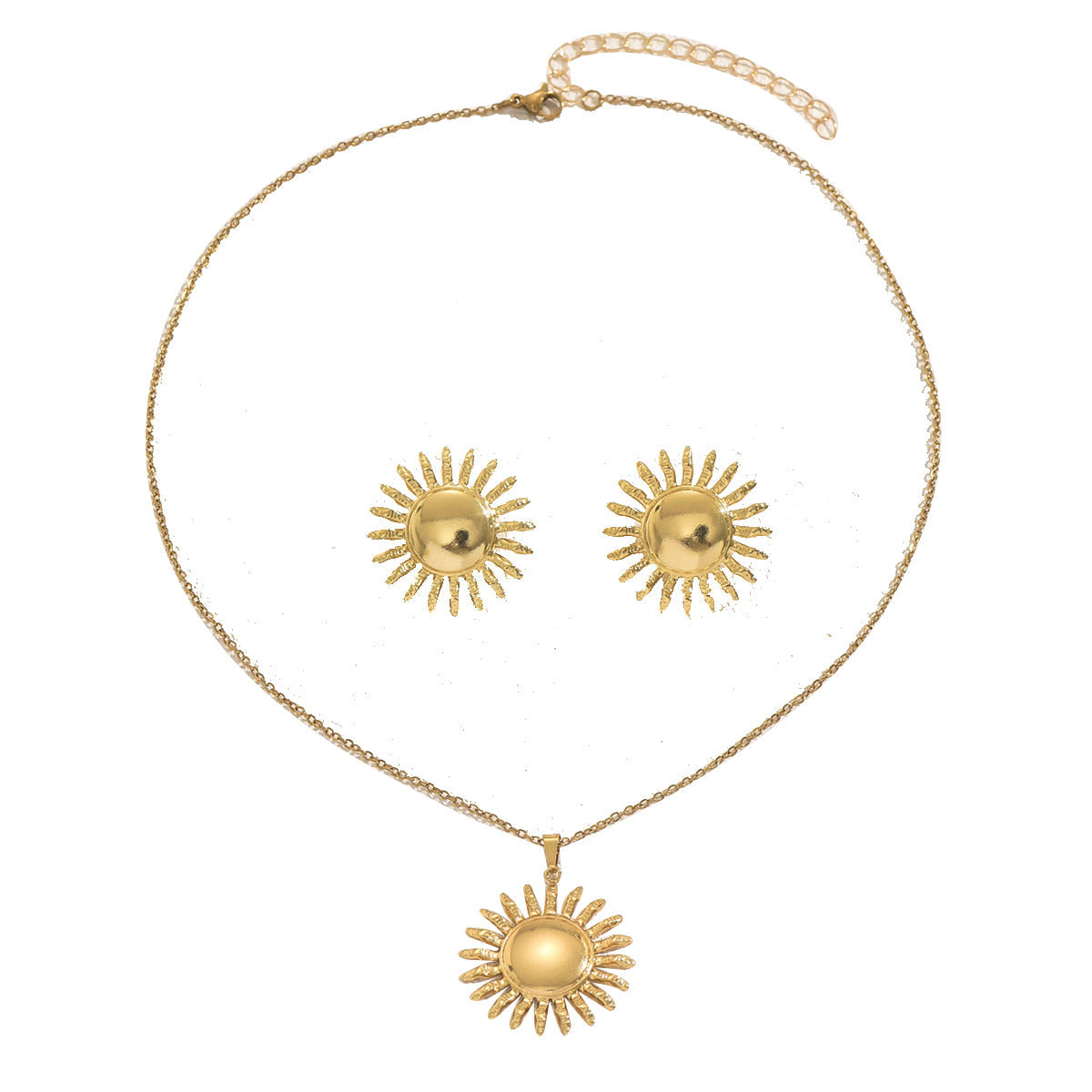 Cross-border European American Women Floral Jewelry Set, Unique Metal Sunflower Design Pendant Necklace And Matching Earrings Daily Accessories For Ladies