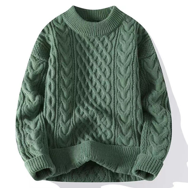 Round-neck High-neck Fleece-lined Solid-color Sweater