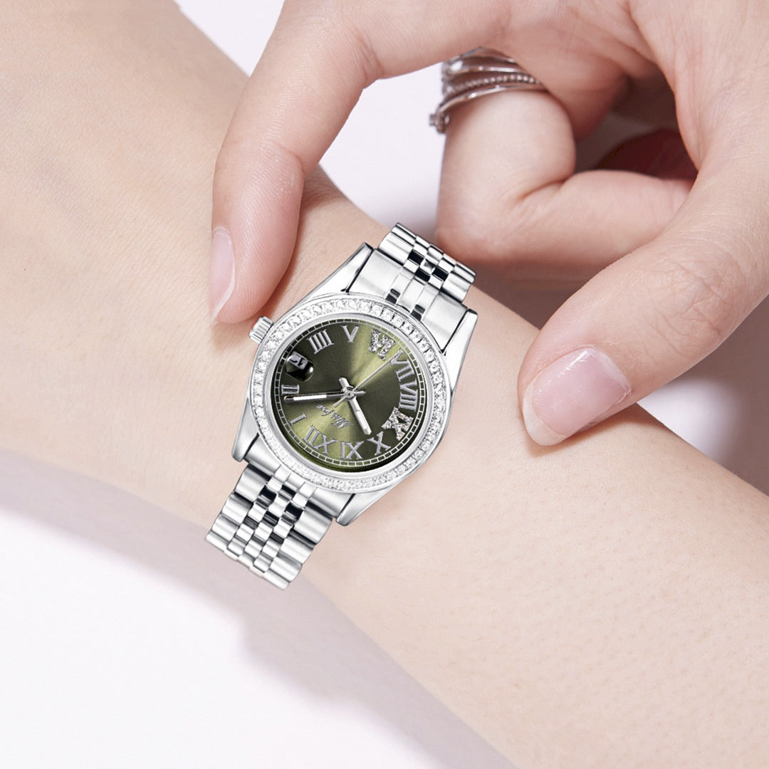 Womens Stylish Minimalist Elegant Luminous Stainless-steel Watch With Diamond Accents