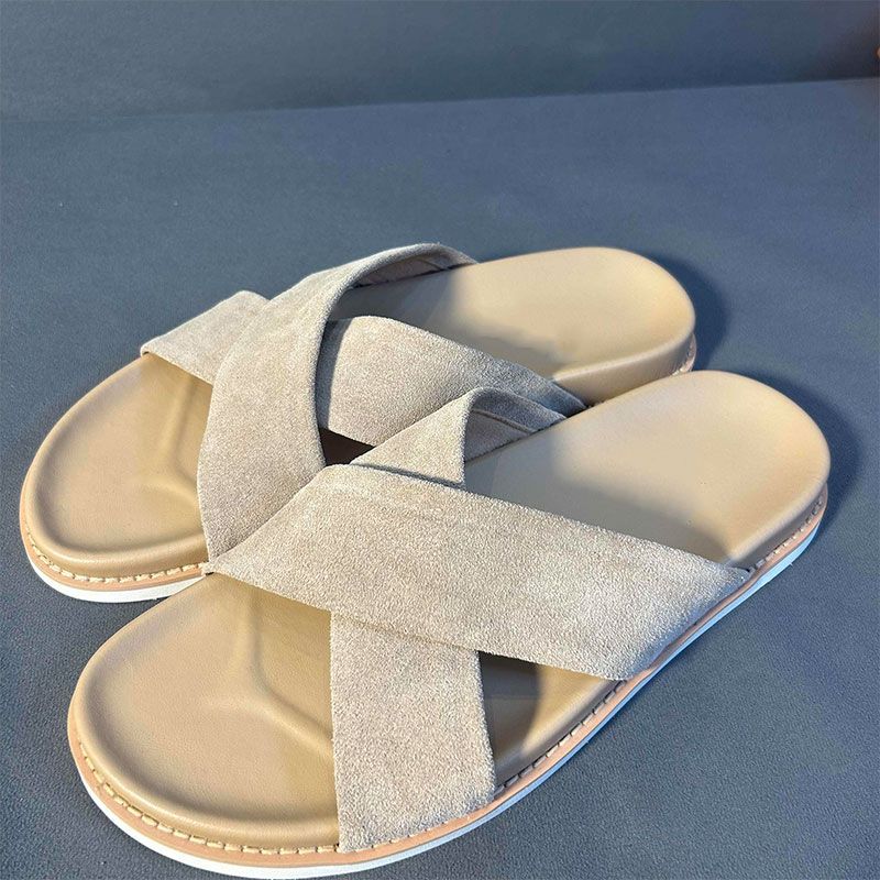 Leisure Sandblasted Suede Leather Men's Slippers