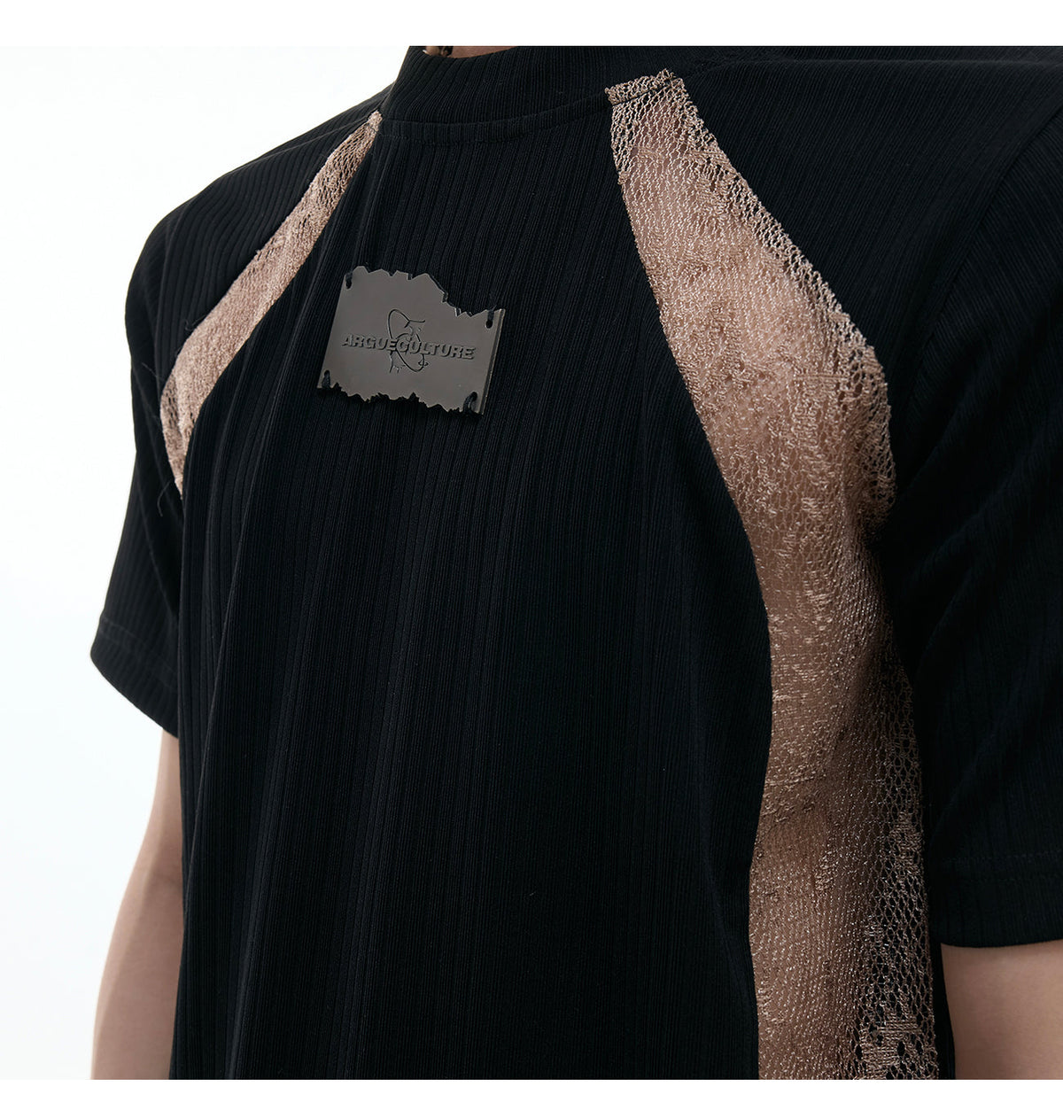 Niche Deconstruction Contrast Color Retro Short-sleeved Slim-fit Pit Texture Bottoming Shirt