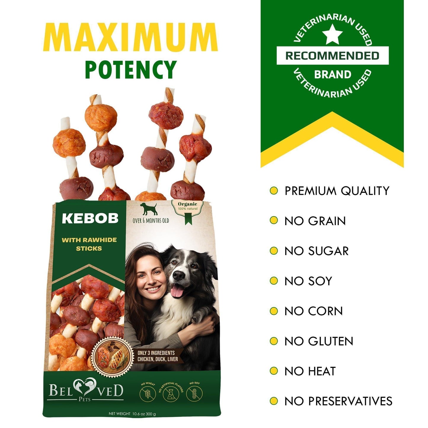 Rawhide Treats for Dogs Duck & Chicken Human-Grade 10.6 oz