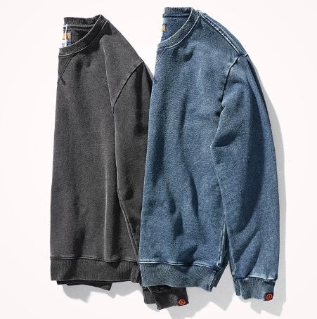American Round Neck Hoodie Men's Heavy Water Washed Long Sleeved Top