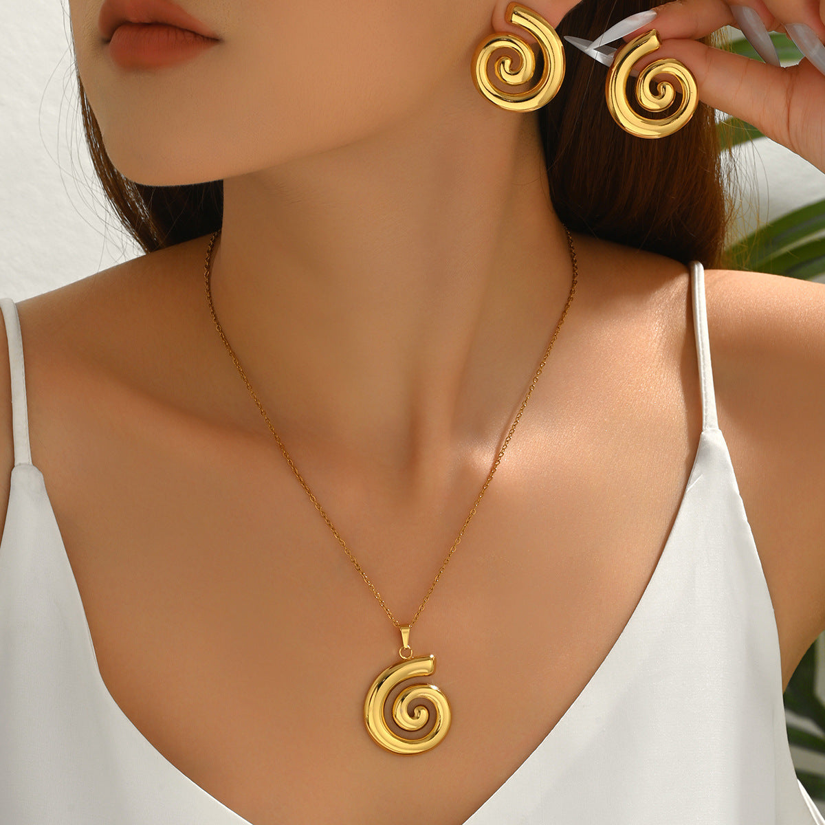 New Trendy Cross-border European American Women Jewelry Set, Gothic Niche Threaded Circle Design Pendant Necklace & Matching Earrings Daily Ornaments For Ladies