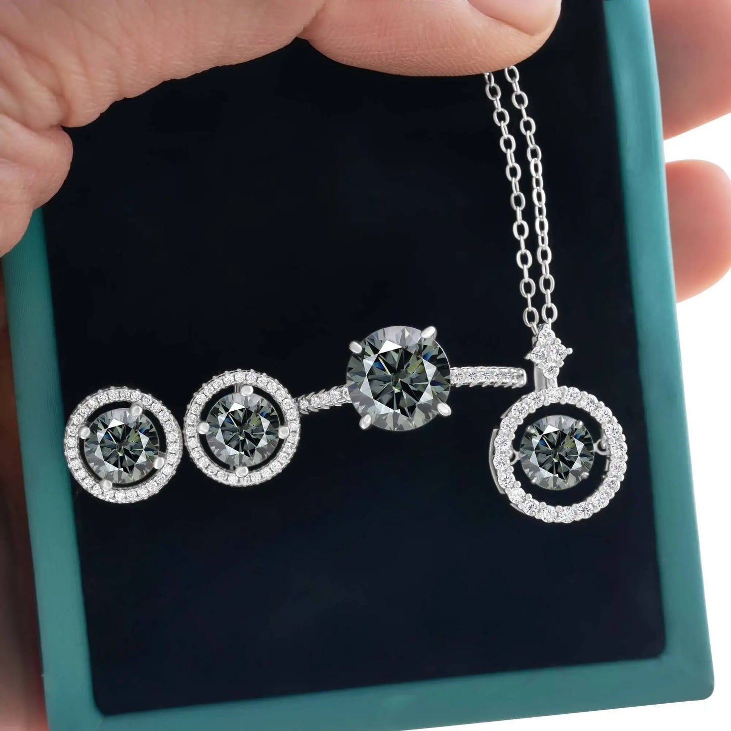 4Ct D Color Moissanite 925 Sterling Jewelry Set Ring Necklace Earrings