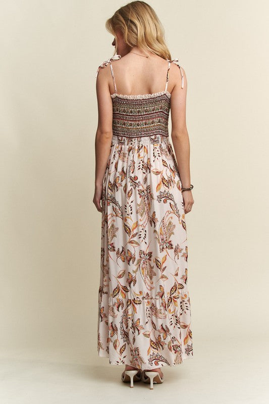 New Summer Smocked Printed Square Neck Tie Shoulder Cami Dress – Trendy, Chic, Feminine, Comfortable, Stylish Summer Dress