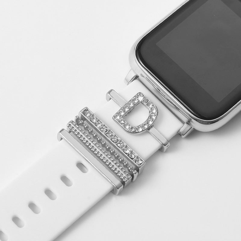 Suitable For Silicone Strap With Diamonds 26 English Letters Fashion Alloy Strap