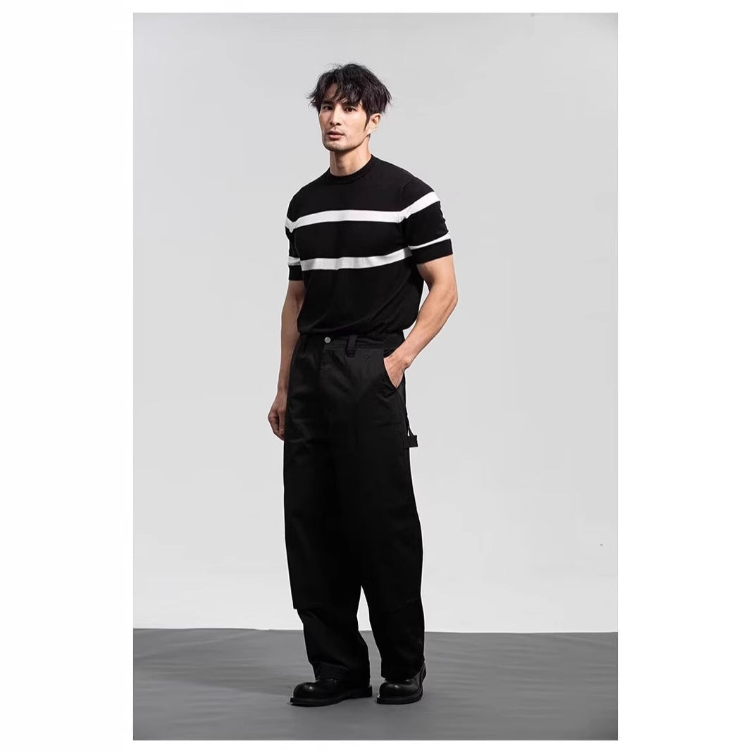 Men's Retro-style Round-neck Knitted Top With Ice Silk Short Sleeves