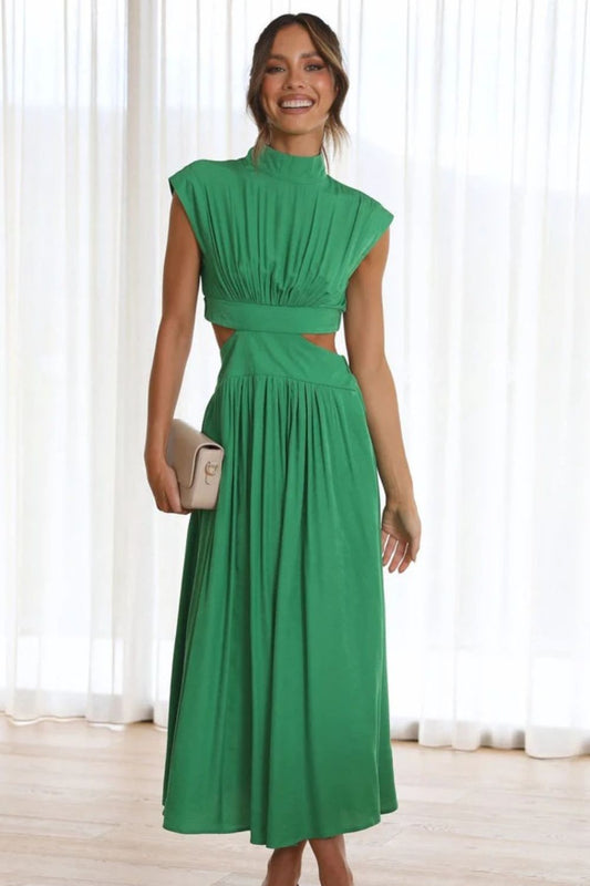 Modern Cutout Mock Neck Sleeveless Ruched Dress Elegant Dress For Women