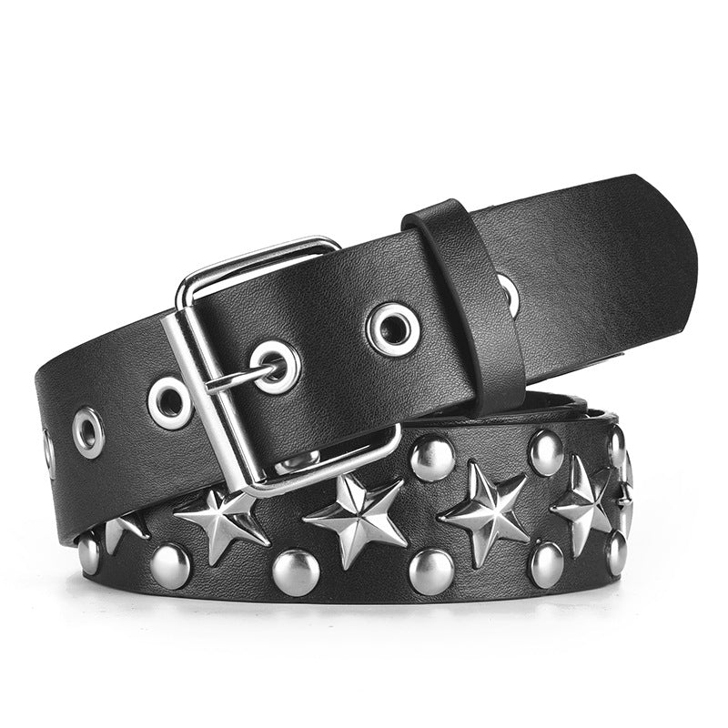Five-pointed Star Rivet Wide Versatile Pin Buckle Punk-style Pants Belt