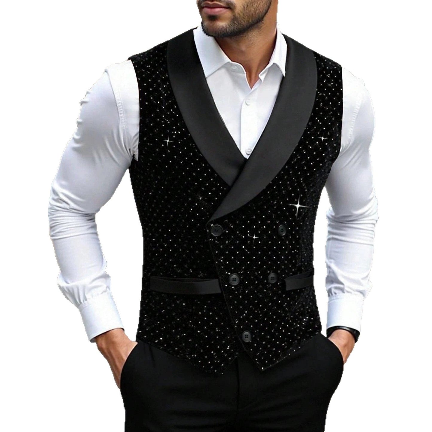Mens Solid-Color Double-Breasted Suit Vest