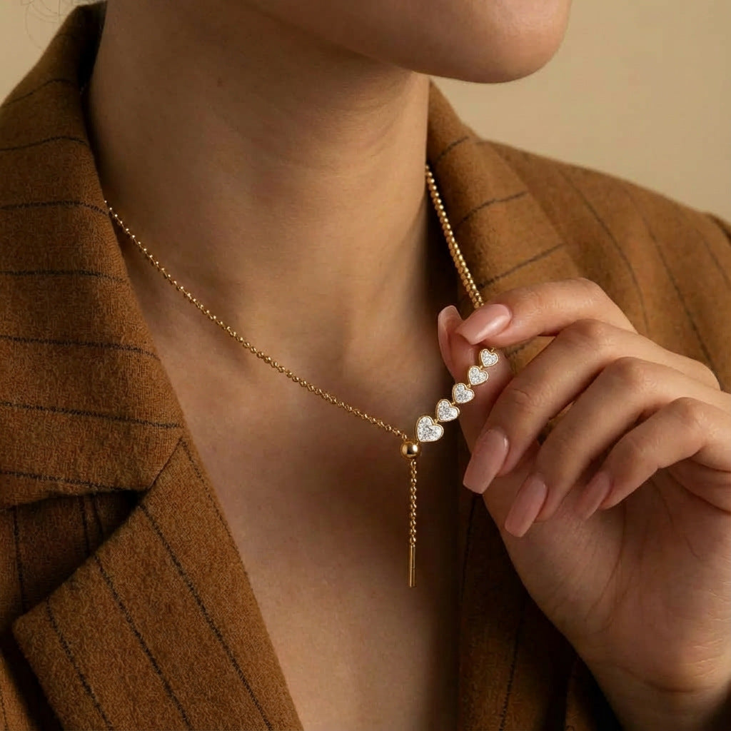Multi-layered Heart-shaped Diamond Layered Necklace