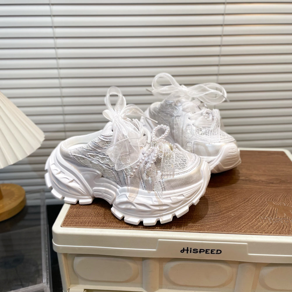 Pearl Lace Bow Baby Girl Daddy Shoes