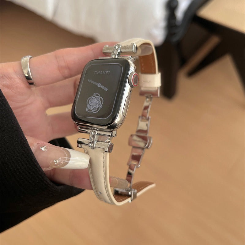 Diamond-embellished Leather Watch Strap
