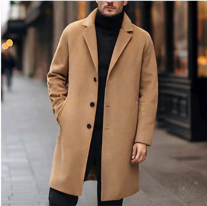 New Men's Casual Wool Coat Long Style