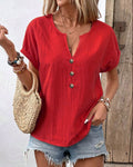 2026 Summer New European And American Women's Button V-neck Short Sleeved T-shirt Top For Women