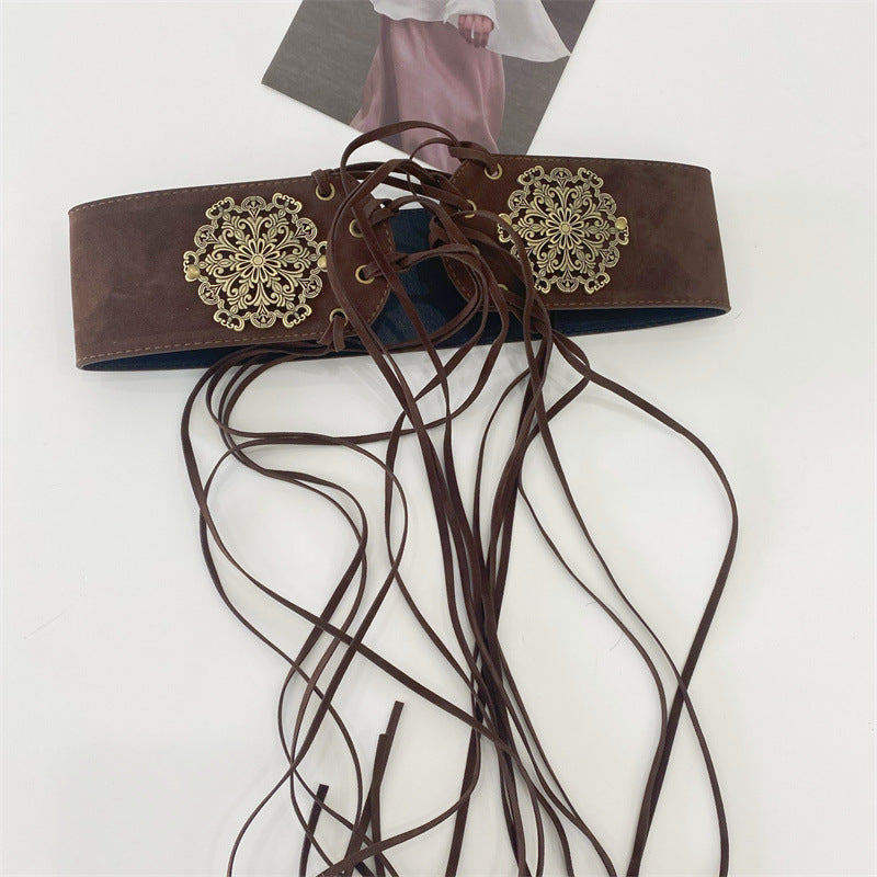 Women's Leather Wide Waist Seal Pin Buckle Elastic Body Shaping Decorative Belt