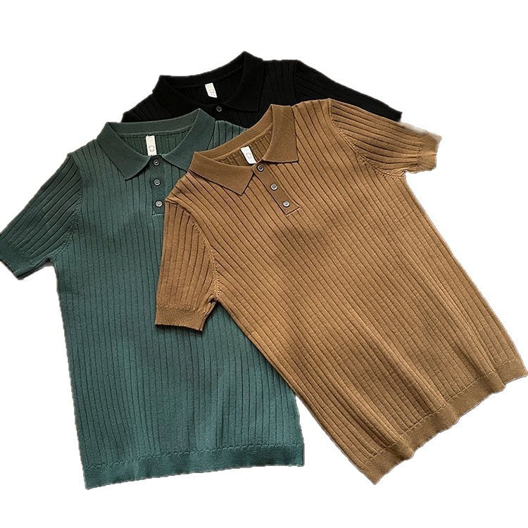 Men's Ice Silk Knitted Polo Shirt T-Shirt