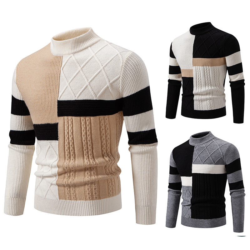 Mens Knitted Sweater With Color-block Design