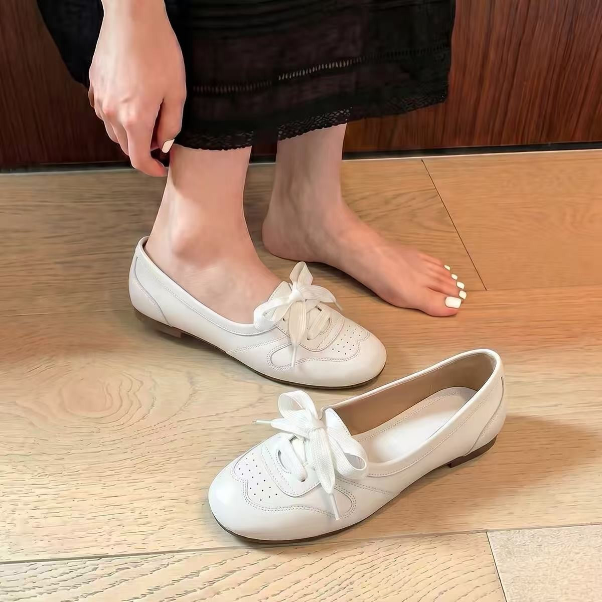 Women's Vintage Lace-Up Flat Ballet Loafers – Comfort Casual Flats
