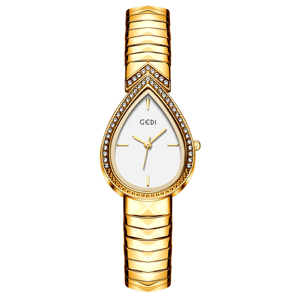 Exquisite Diamond Encrusted Snake Head Water Drop Design Womens Quartz Watch