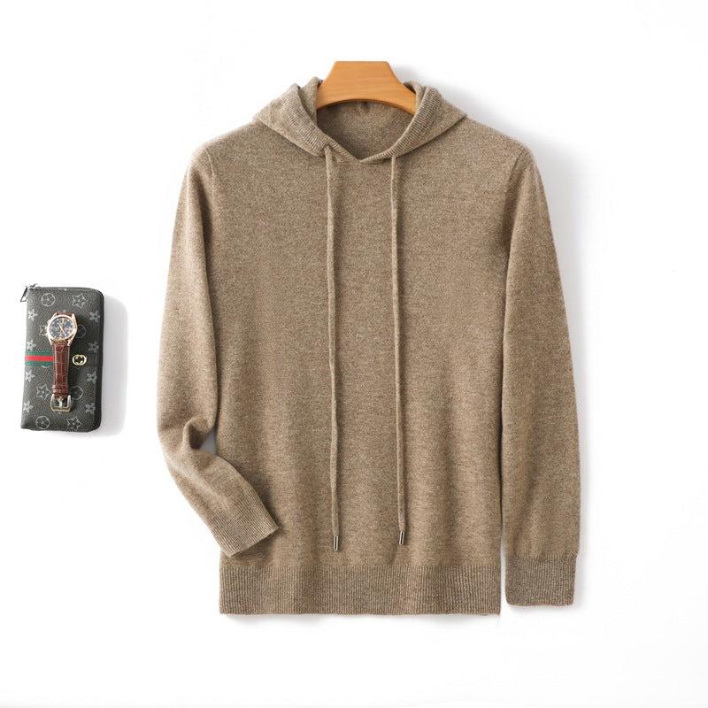 Hooded Solid-color Knitted Hoodie Sweater