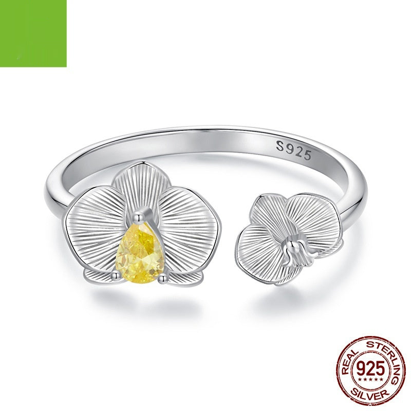 Sterling Silver Phalaenopsis Open Ring Fashion Exquisite And Versatile