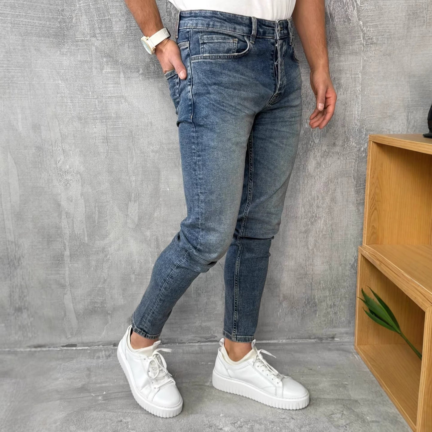 Mens American-Style Retro Slim-Fit Bootcut Jeans