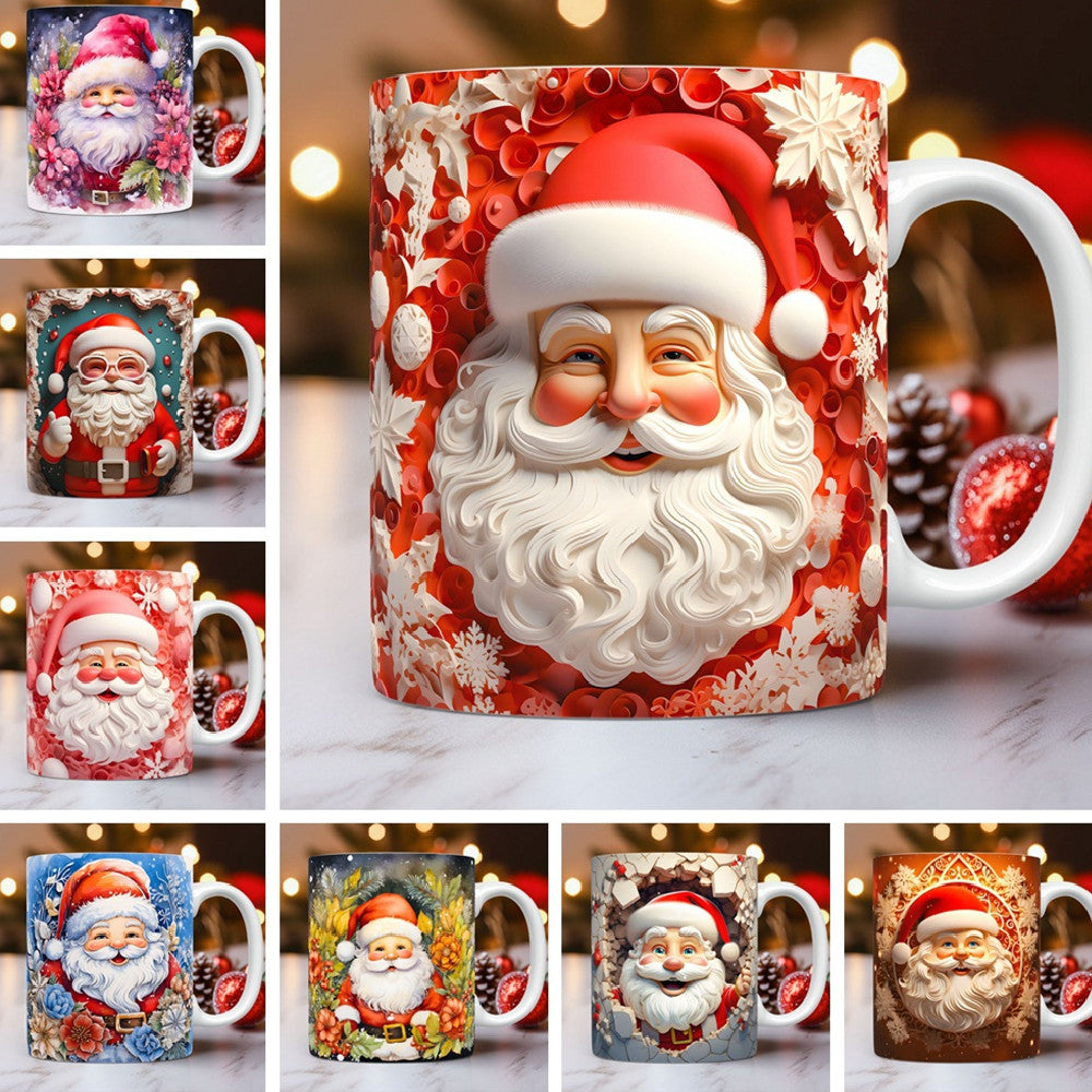 Creative 3D Christmas Ceramic Mug Snowman Santa Design