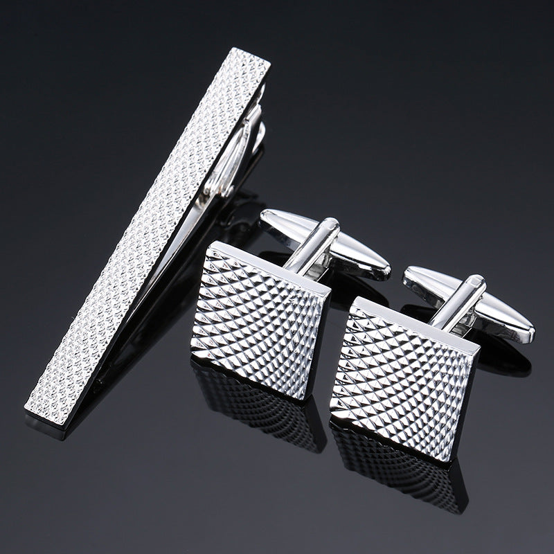 Gold And Silver Black Crystal Rose Enamel Pattern Batch Flower Tie Clip Cuff Buckle Set