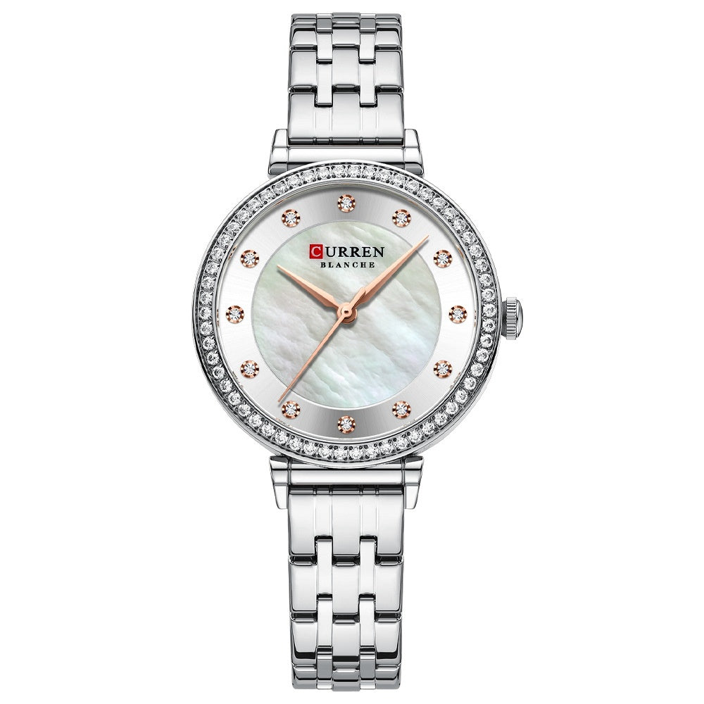 Womens Round Waterproof Ultra-thin Steel-band Watch