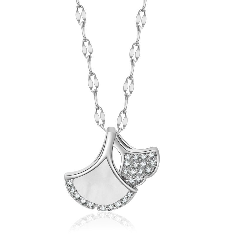 Dainty Ginkgo Leaf Pendant Necklace For Women, Shell & Zircon Adjustable Collarbone Chain, Elegant Long Sweater Chain Fashion Jewelry