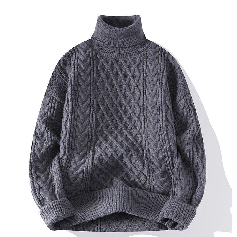 Round-neck High-neck Fleece-lined Solid-color Sweater